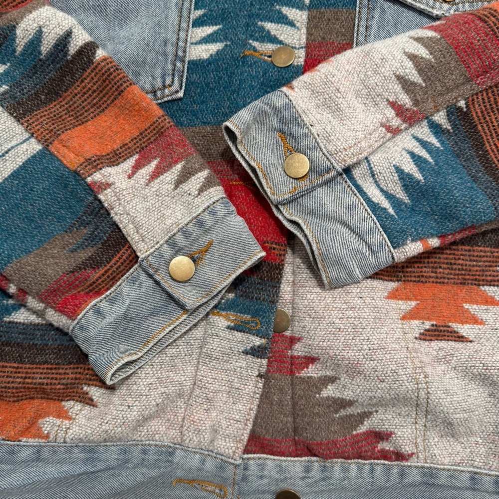 Southwestern Colorful Denim Jacket with Aztec Pattern Western XXL 2X - Picture 3 of 10